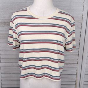 RSQ Cropped Striped T-Shirt Cream/Multi-Large